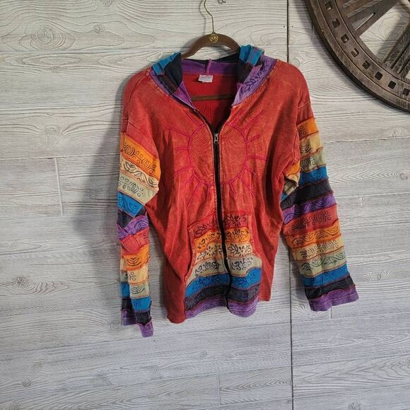 Greater Good Network Hippie Patchwork Zip Up Womens SZ L/XL Rainbow - Picture 1 of 7